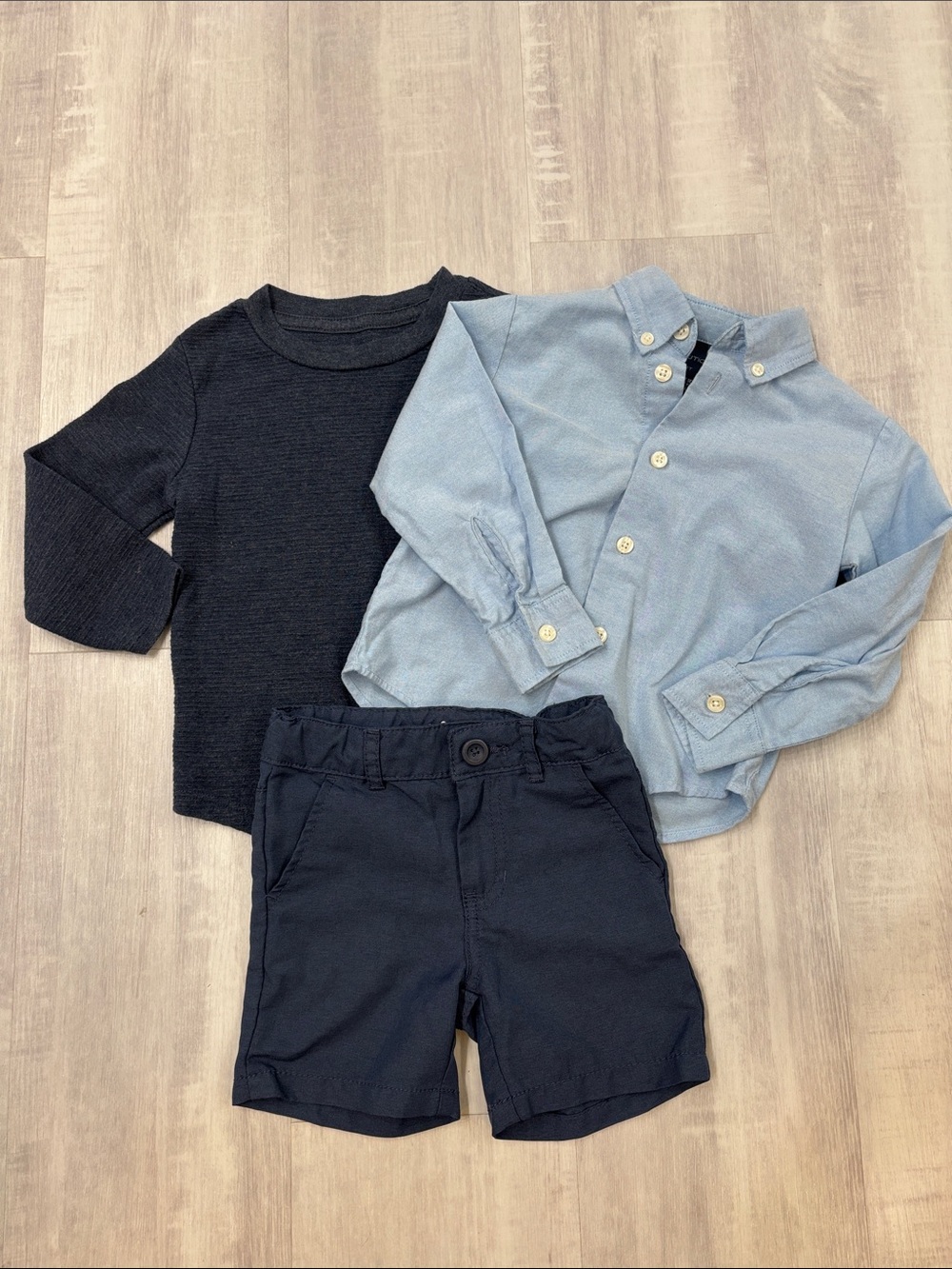 Cat & Jack Navy Thermal Top & shorts with Light Blue Button-Down Shirt Set 2T